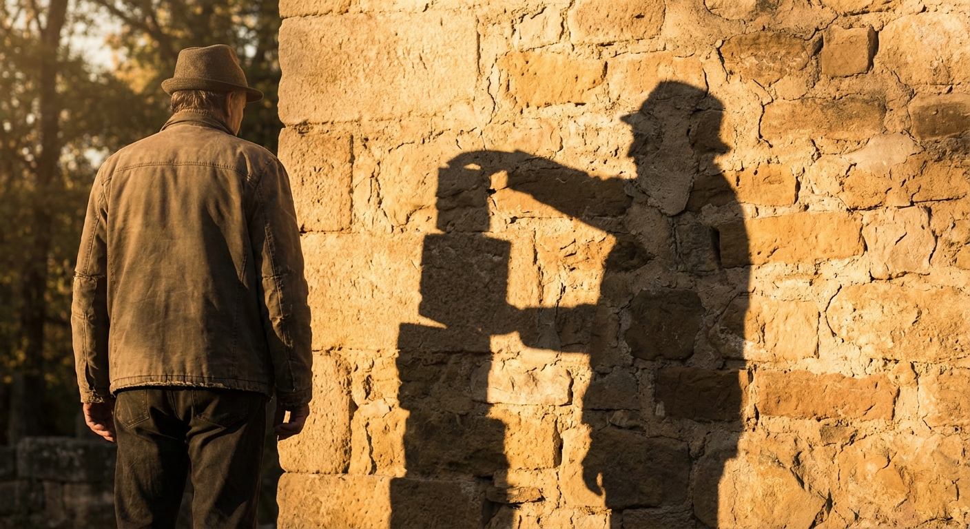 A shadow on a sunlit wall that acts independently of the person casting it — agent decisions nobody chose