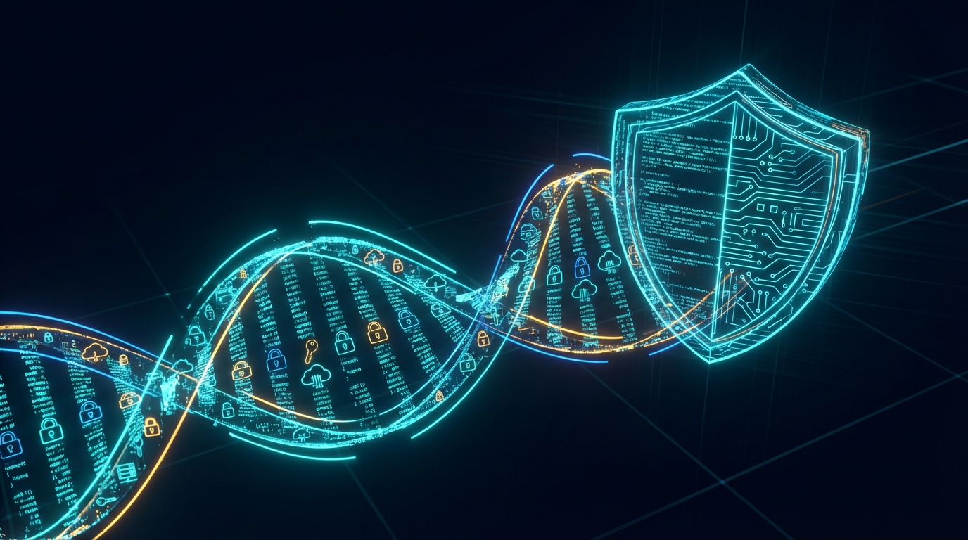 DNA helix transforming into security shield